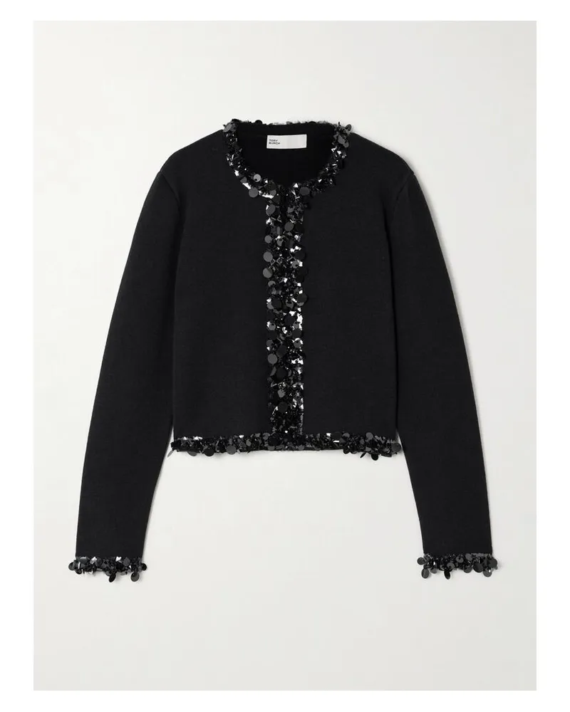 Tory Burch Kendra Cardigan Aus Einer Woll-kaschmirmischung Mit Verzierungen - Schwarz Schwarz