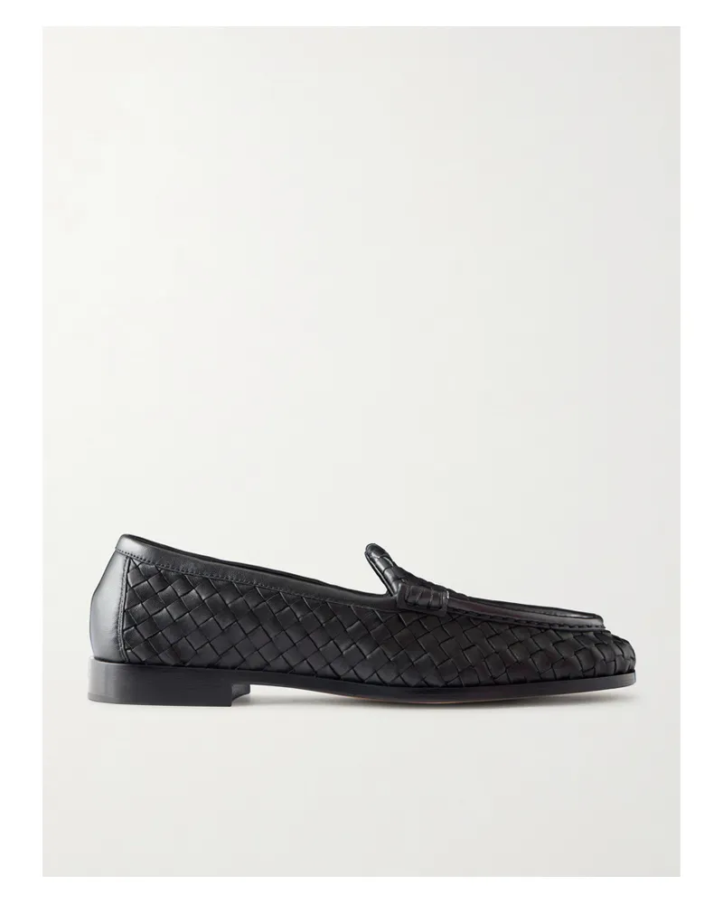 Bottega Veneta Silenzio Intrecciato Leather Loafers - Black Black