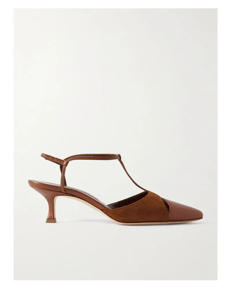 Manolo Blahnik Turgimod 50 Slingback-pumps Aus Leder Und Veloursleder Mit Cut-outs - Braun Braun