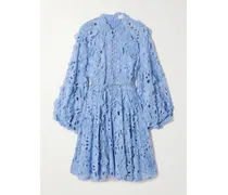 Patience Appliquéd Broderie Anglaise Cotton Mini Dress - Blue