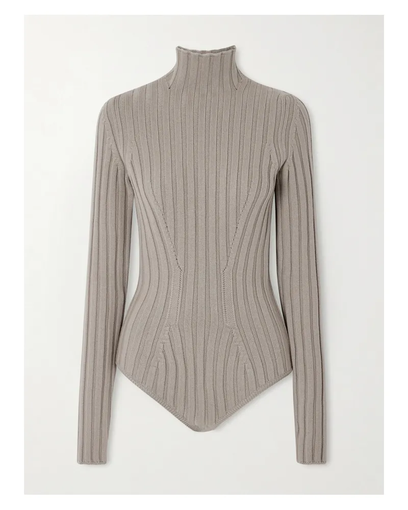 Alaïa Ribbed Wool Turtleneck Bodysuit - Brown Brown