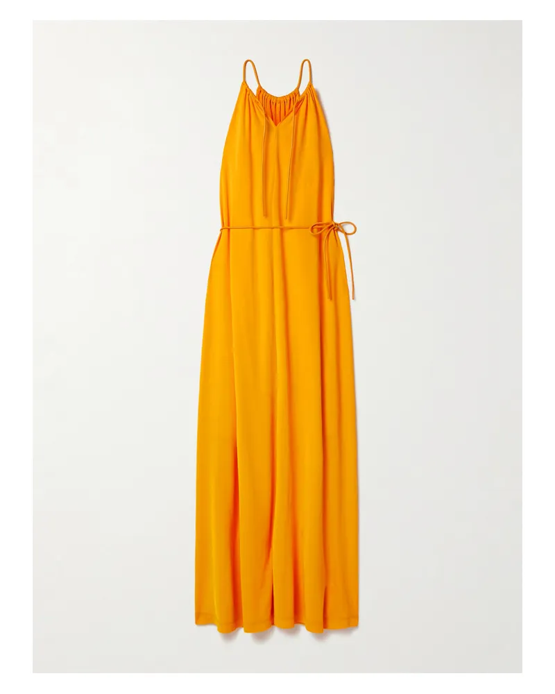 Proenza Schouler Lenny Maxikleid Aus Jersey Mit Raffungen, Lederbesätzen Und Bindegürtel - Gelb Gelb