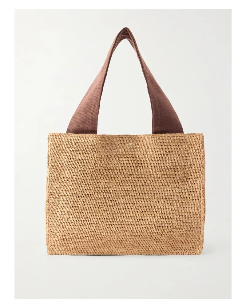 The Row Loretta Leather- And Webbing-trimmed Raffia Tote - Neutrals Neutrals