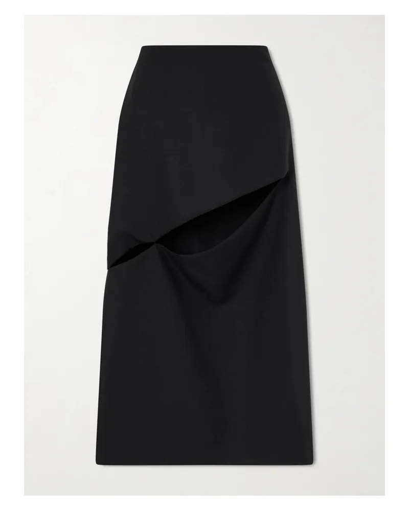 Jil Sander Cut-out Grain De Poudre Wool And Mohair-blend Midi Skirt - Black Black