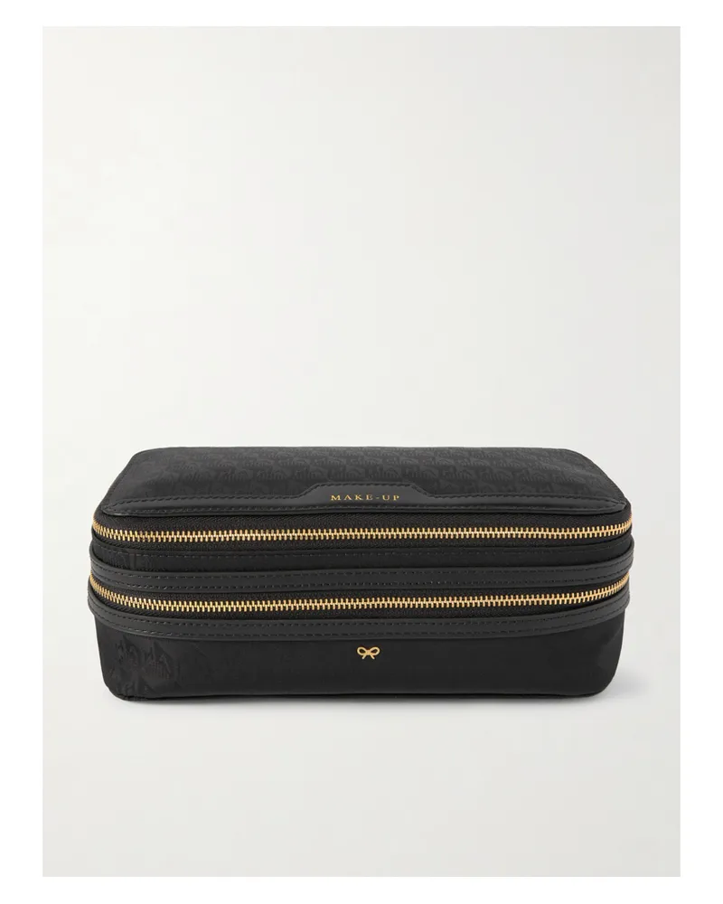 Anya Hindmarch Make-up Leather-trimmed Jacquard Cosmetics Case - Black Black