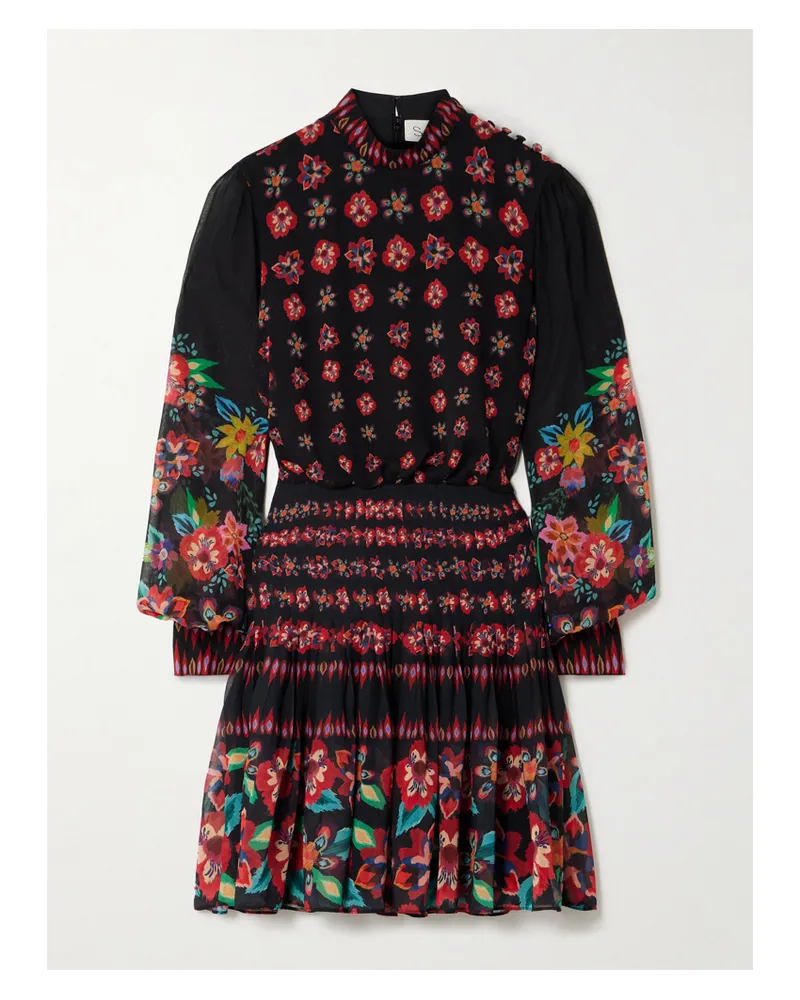 Saloni Isa Minikleid Aus Crêpe De Chine Aus Seide Mit Blumenprint Und Falten - Mehrfarbig Mehrfarbig