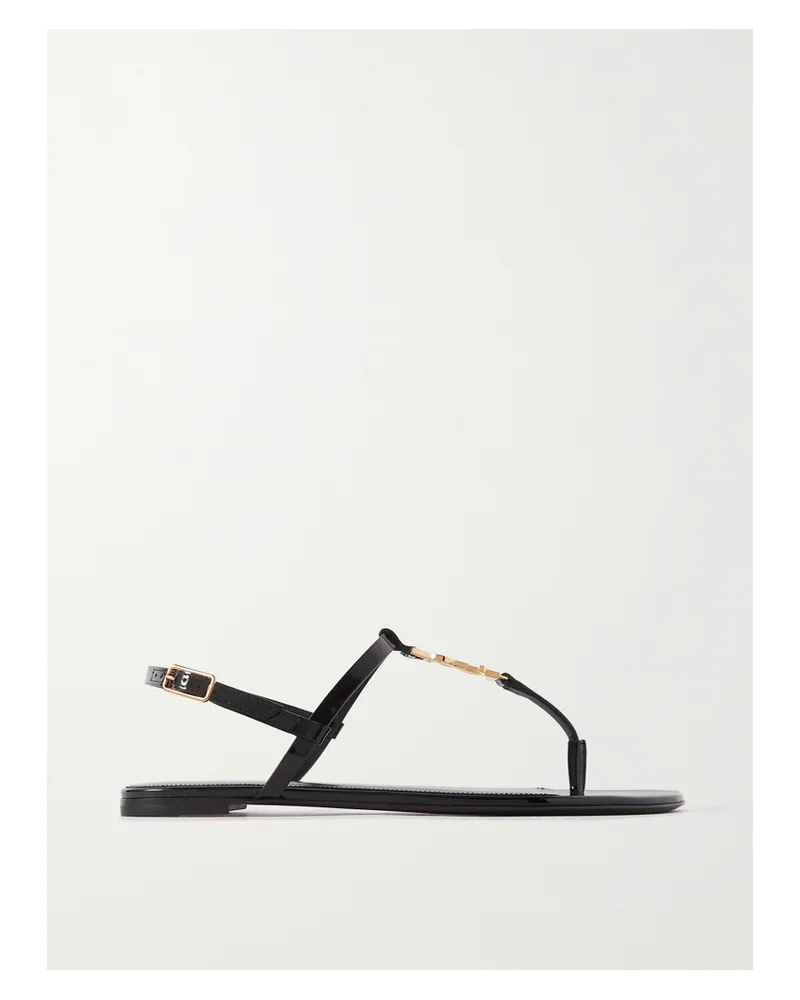 Saint Laurent Cassandra Logo-embellished Patent-leather Slingback Sandals - Black Black
