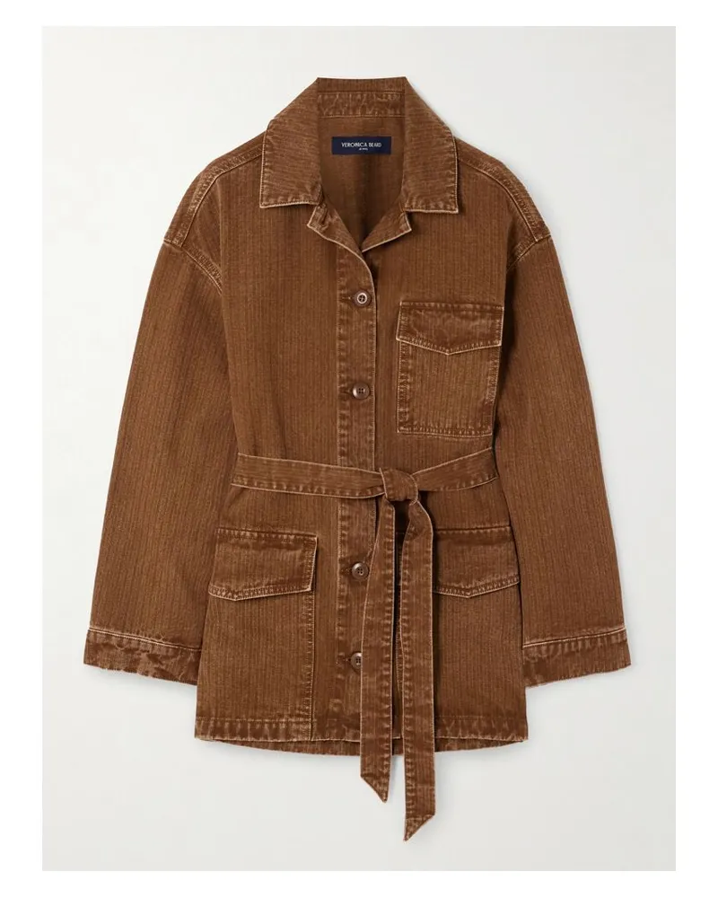 Veronica Beard Ramone Jacke Aus Baumwoll-twill Mit Fischgratmuster Und Bindegürtel - Braun Braun