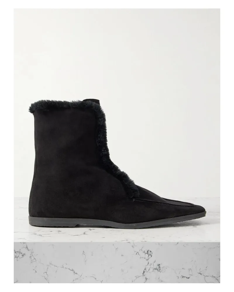 Totême Stiefel Aus Veloursleder Mit Shearling-besätzen - Schwarz Schwarz