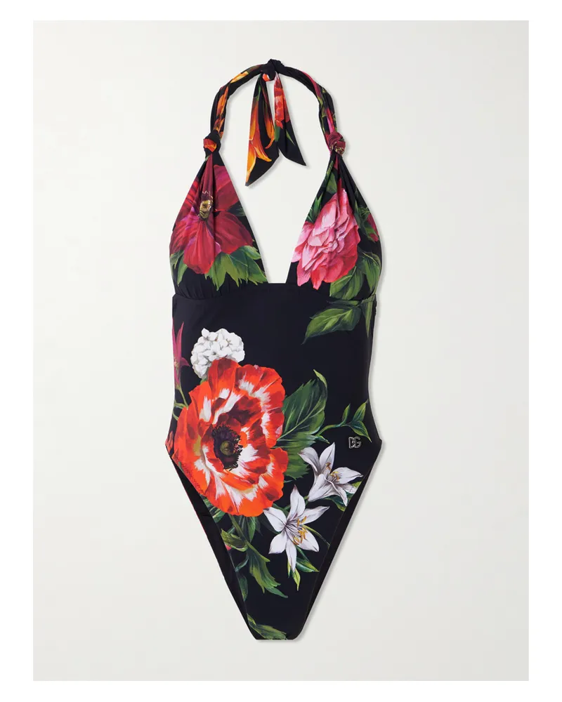 Dolce & Gabbana Neckholder-badeanzug Mit Blumenprint - Schwarz Schwarz