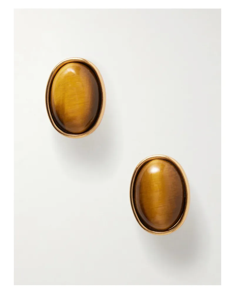 Jennifer Behr Elaine Gold-tone Tiger's Eye Earrings - Brown Brown