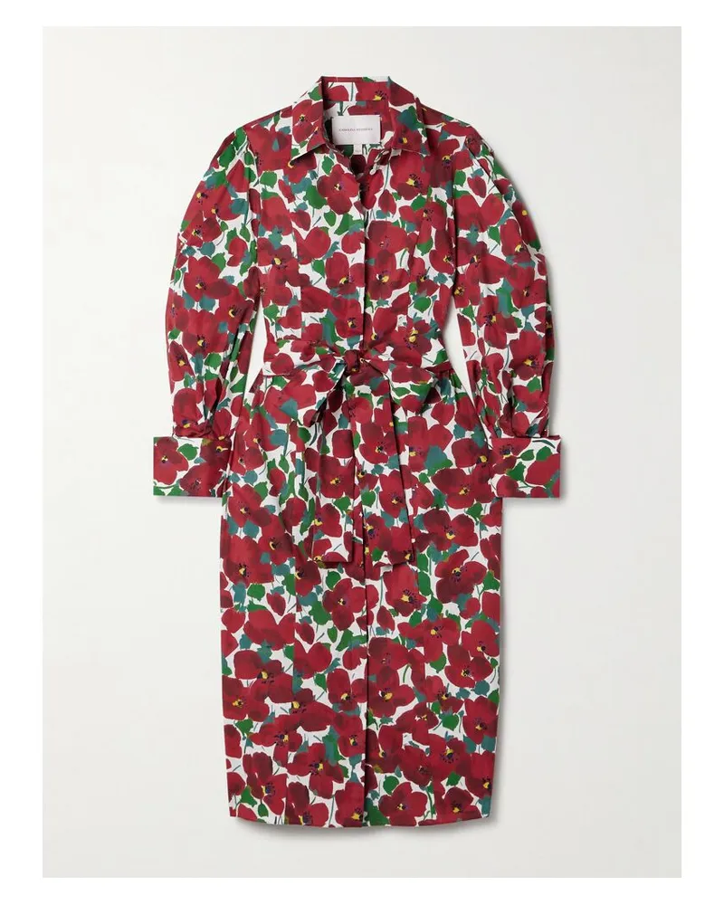 Carolina Herrera New York Midi-hemdblusenkleid Aus Einer Baumwollmischung Mit Blumenprint Und Bindegürtel - Rot Rot