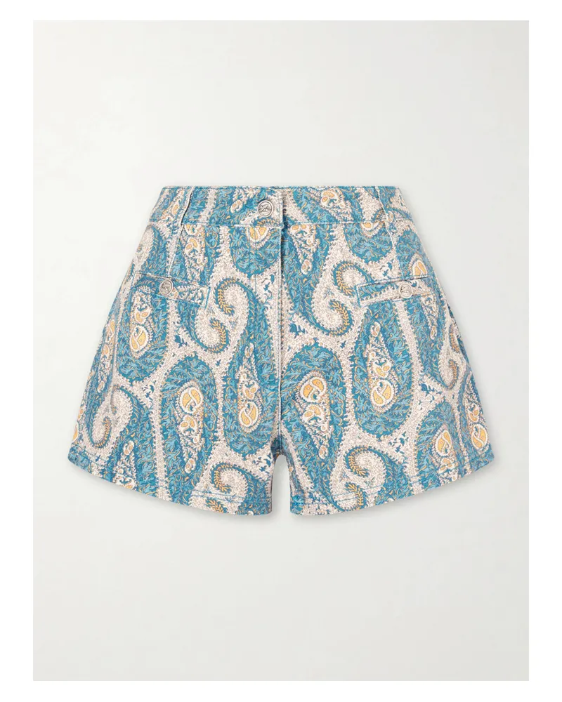 Etro Paisley-print Denim Shorts - Blue Blue