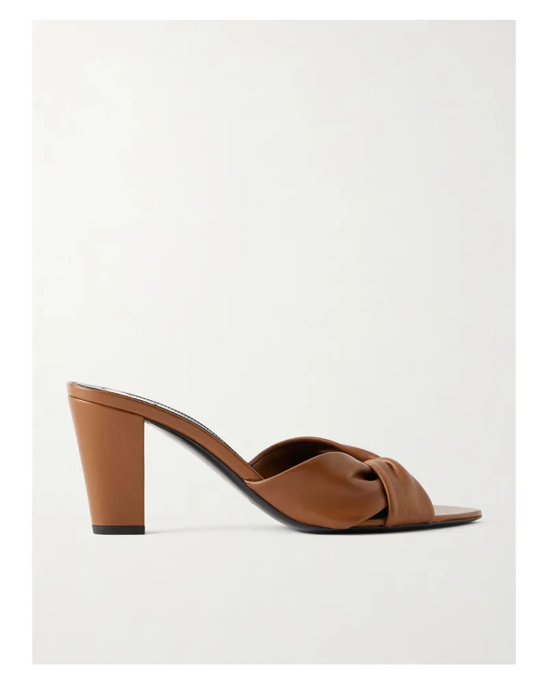Saint Laurent Franciane Twisted Leather Mules - Brown Brown