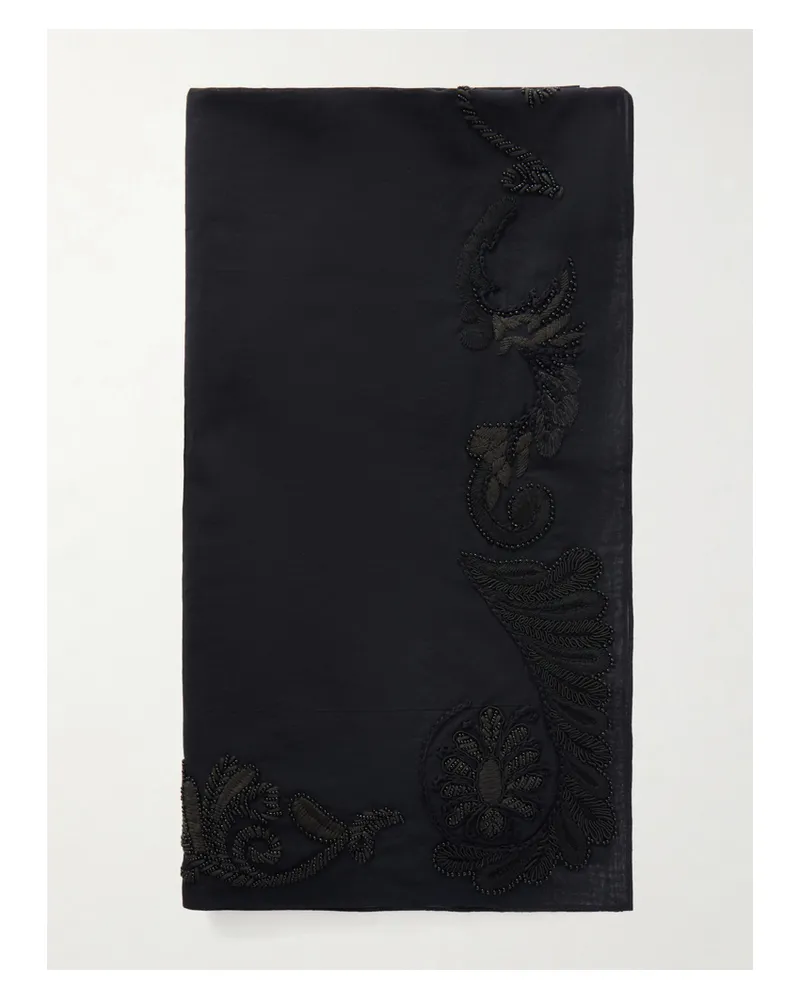 Dries van Noten Bead-embellished Embroidered Cotton Scarf - Black Black