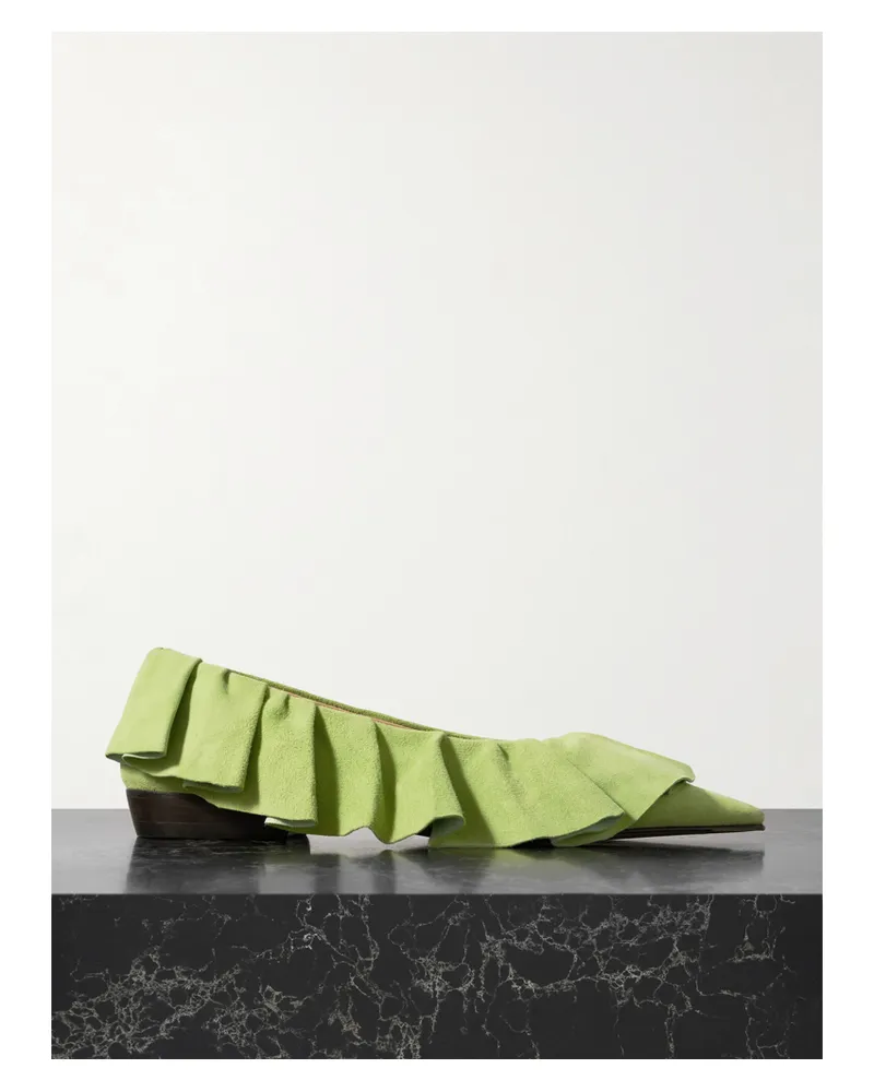 J.W.Anderson Flache Schuhe Aus Veloursleder Mit Rüschen - Grün Grün