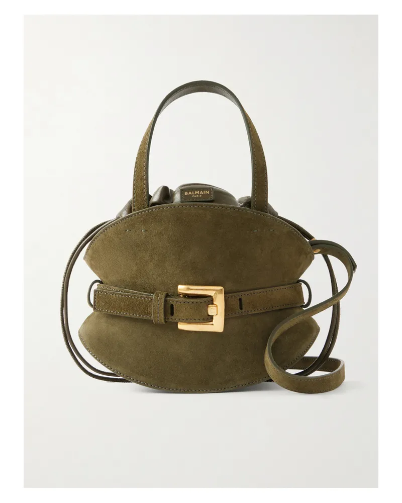 Balmain Shuffle Mini Suede Shoulder Bag - Green Green