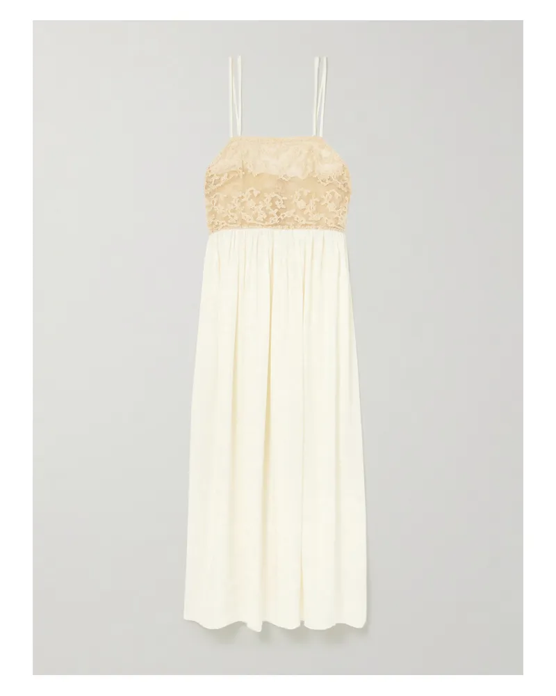 BODE Trousseau Maxikleid Aus Spitze Und Seiden-jacquard - Creme Creme