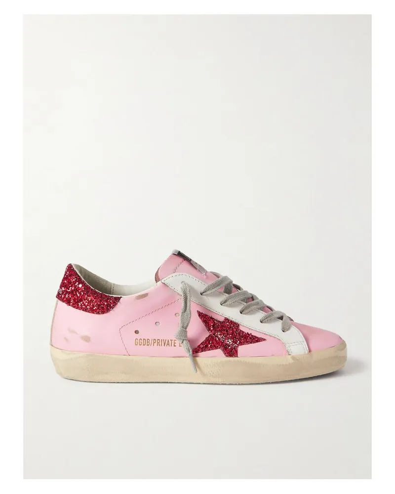 Golden Goose Superstar Sneakers Aus Leder Mit Glitter-finish In Distressed-optik - Pink Pink