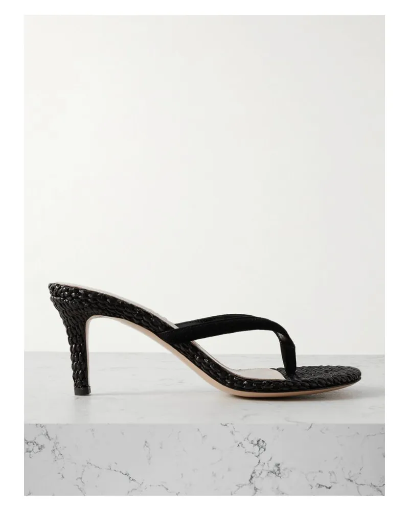 Gianvito Rossi Calypso 70 Zehensandalen Aus Raffiabast Mit Velourslederbesätzen - Schwarz Schwarz