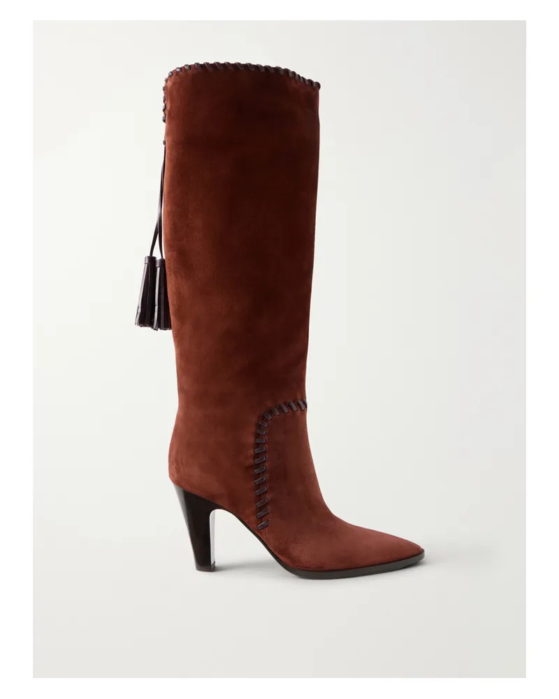 Gianvito Rossi Zaira Tasseled Suede Knee Boots - Brown Brown