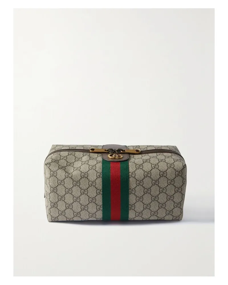Gucci Kosmetiktasche Aus Beschichtetem Canvas-jacquard Mit Lederbesätzen - Braun Braun