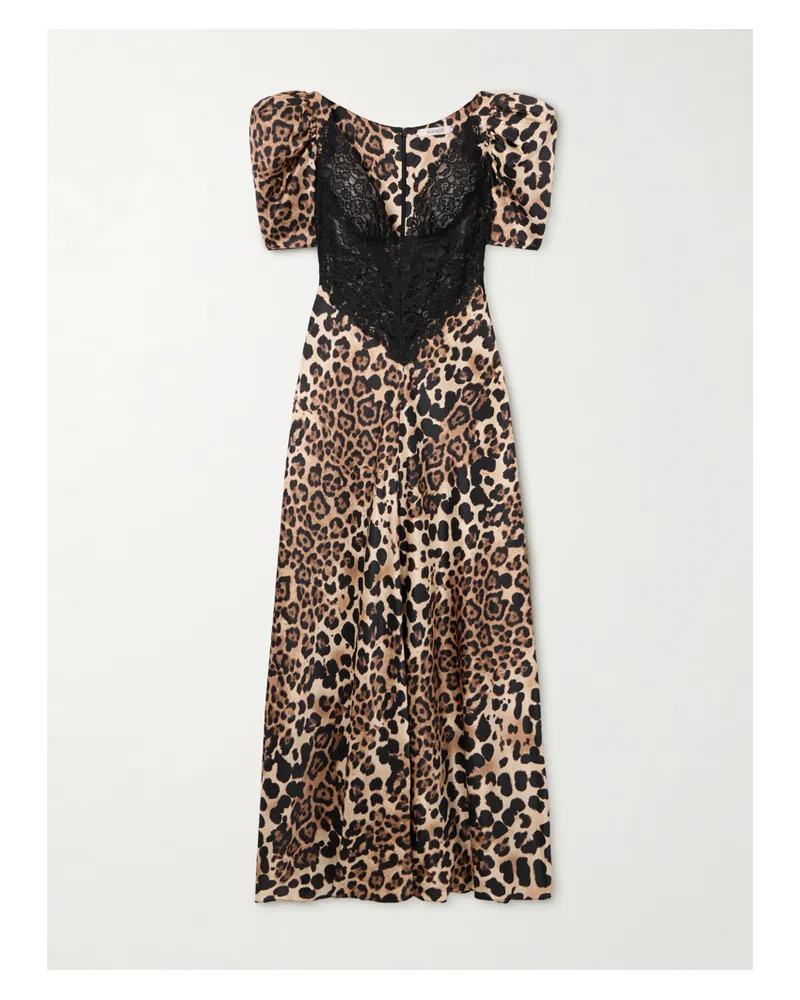 Rodarte Maxikleid Aus Spitze Und Seiden-charmeuse Mit Leopardenprint - Animal-Print Animal-print