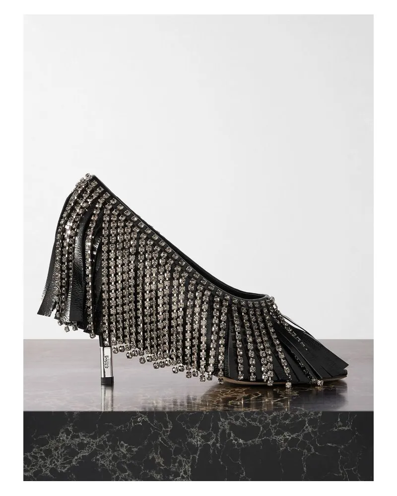 Chloé Mona Pumps Aus Leder Mit Fransen Und Kristallen - Schwarz Schwarz