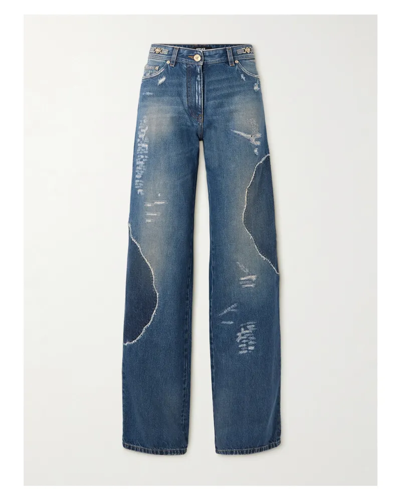 Versace Hoch Sitzende Jeans Mit Weitem Bein In Patchwork-optik Mit Distressed-details - Blau Blau