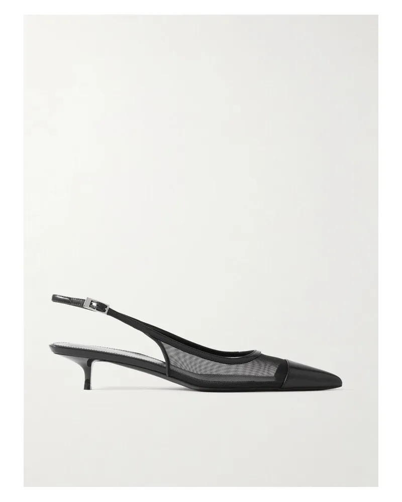 Saint Laurent Oxalis Slingback-pumps Aus Mesh Mit Lacklederbesätzen - Schwarz Schwarz