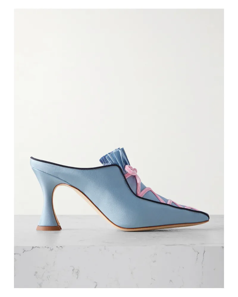 Manolo Blahnik Pleneuf 90 Mules Aus Seidensatin Mit Samtbesatz - Blau Blau