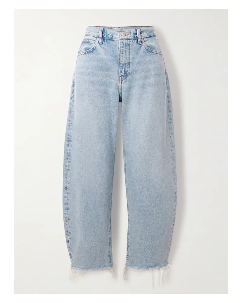 Frame Denim The Bubble Crop Frayed High-rise Barrel-leg Jeans - Blue Blue