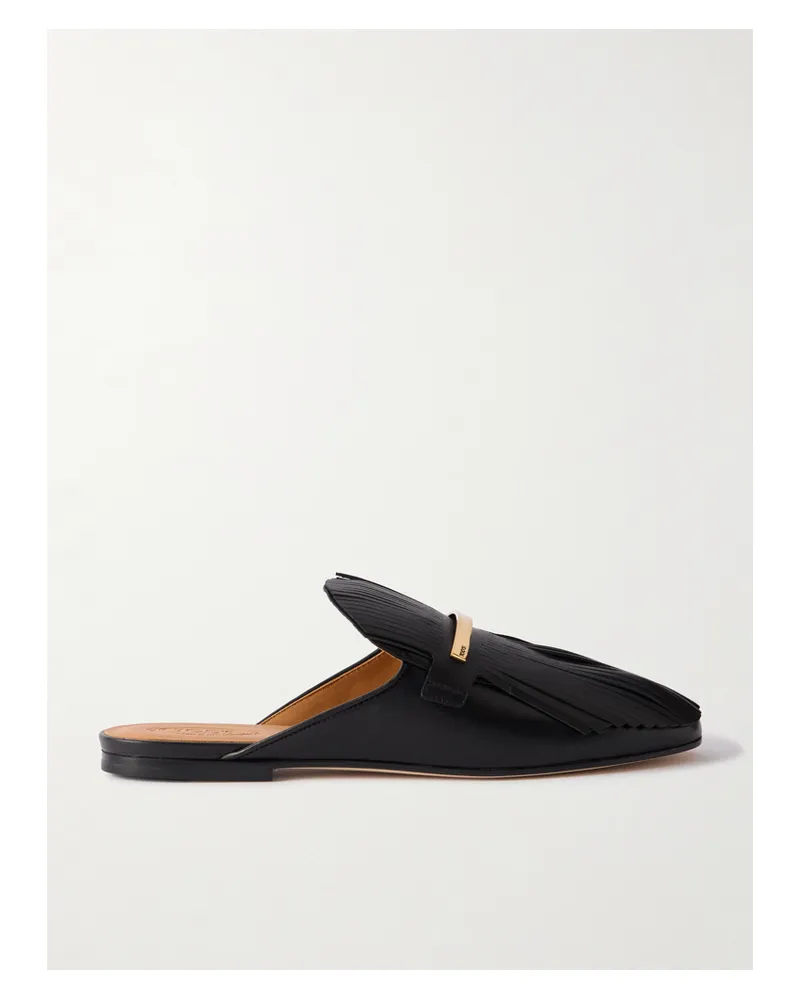 TOD'S Slippers Aus Leder Mit Fransen Und Verzierung - Schwarz Schwarz