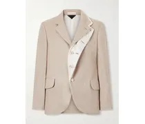 Crochet-trimmed Herringbone Linen Blazer - Neutrals