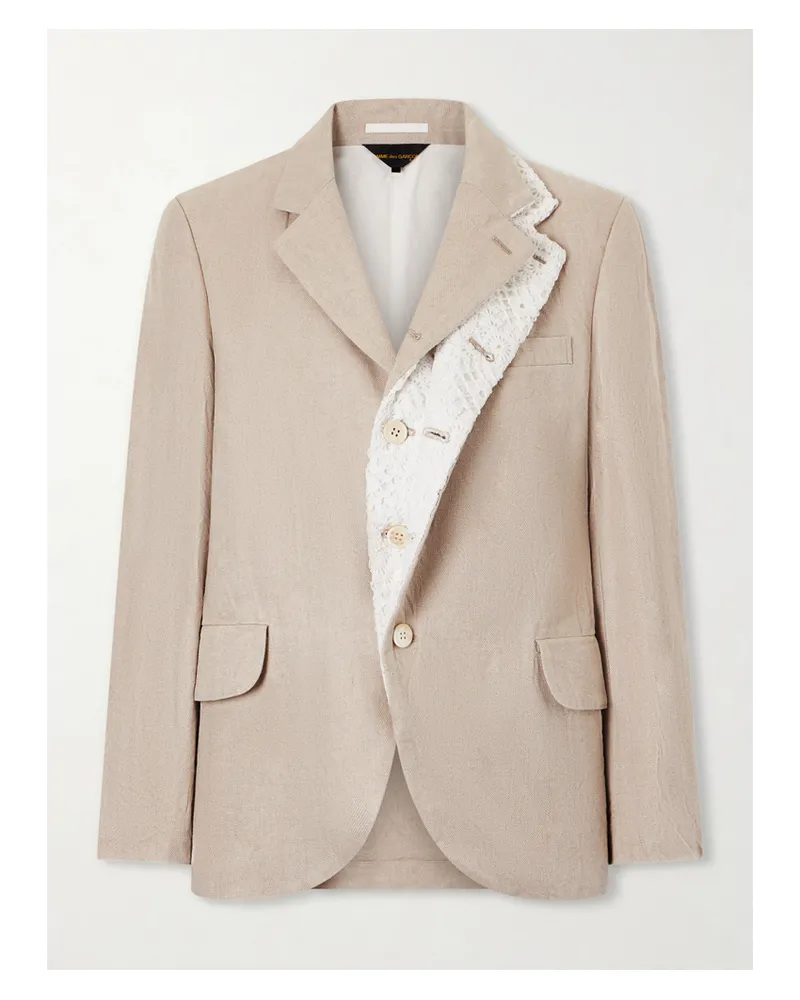 Comme des Garçons Crochet-trimmed Herringbone Linen Blazer - Neutrals Neutrals