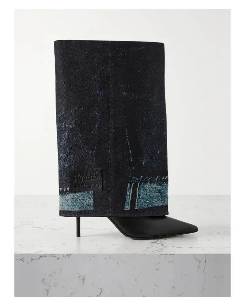 Jimmy Choo Jean Paul Gaultier 90 Overknees Aus Bedrucktem Denim Und Leder - Blau Blau