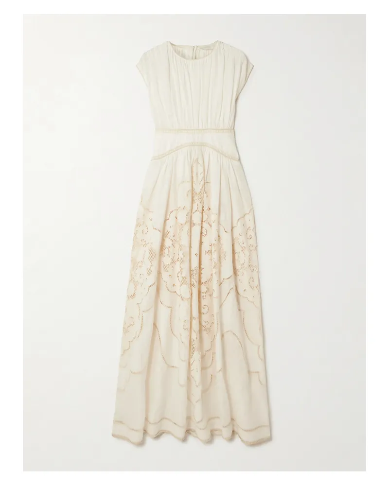 Zimmermann Daylight Midikleid Aus Leinen Mit Lochstickerei - Creme Creme