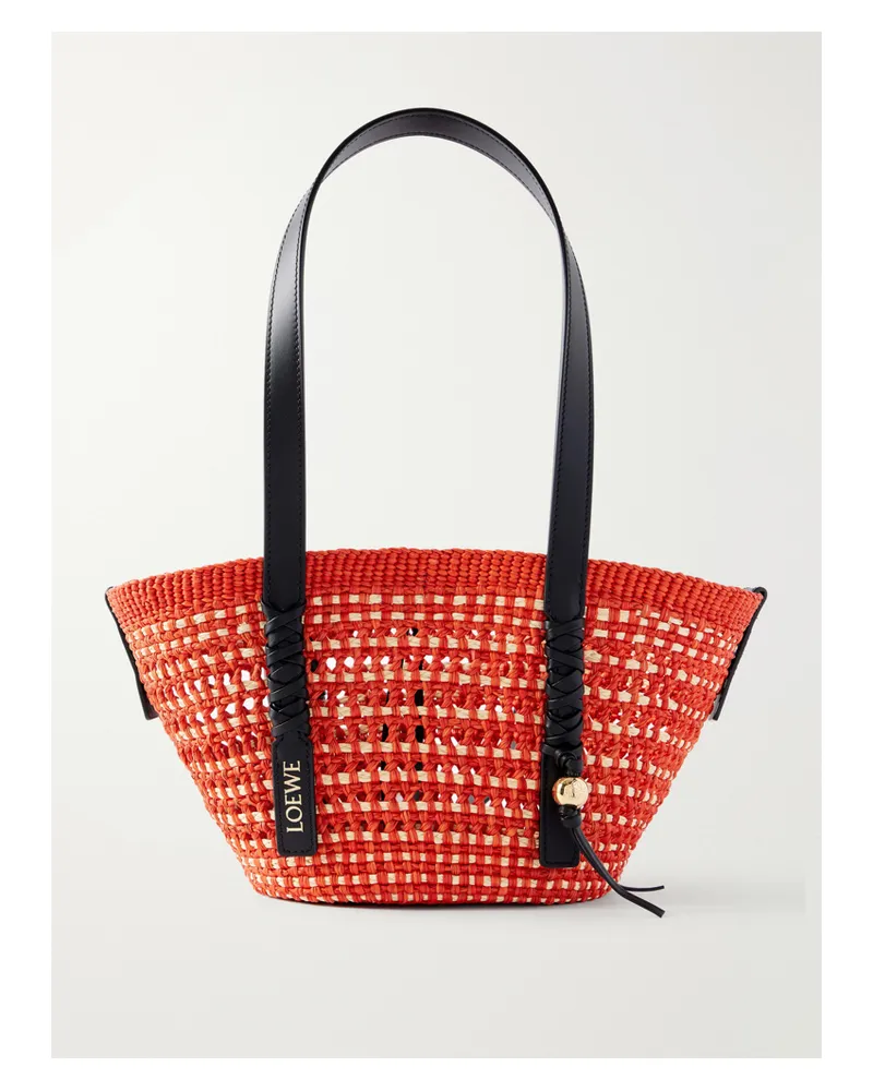 Loewe Paula's Ibiza Braid Basket Small Leather-trimmed Raffia Shoulder Bag - Red Red