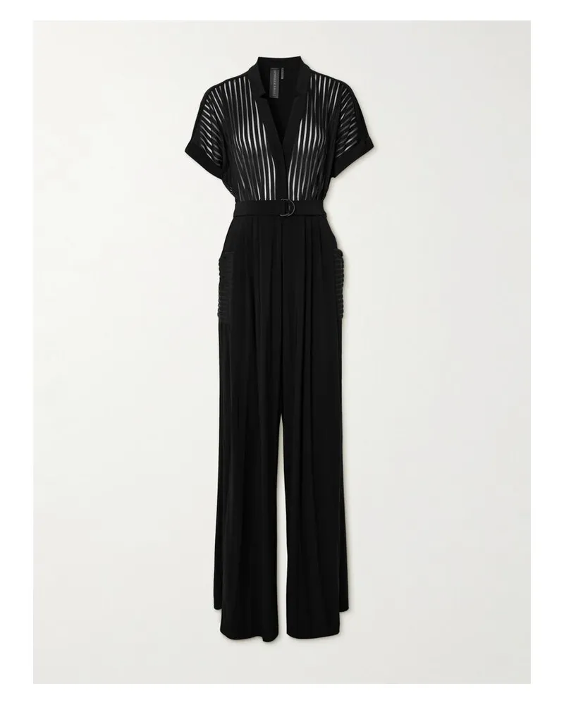 Norma Kamali Geralyn Jumpsuit Aus Mesh Und Jersey Mit Gürtel - Schwarz Schwarz