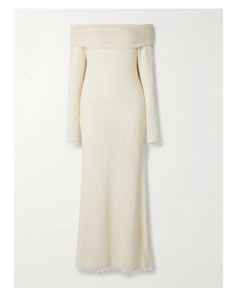Isabel Marant Ormany Schulterfreies Maxikleid Aus Bouclé Mit Fransen - Ecru Ecru