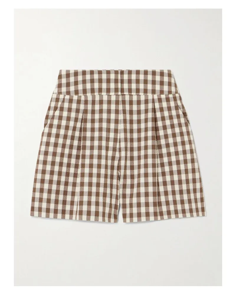 Veronica Beard Haina Shorts Aus Seersucker Aus Einer Baumwollmischung Mit Gingham-karo Und Bundfalten - Braun Braun