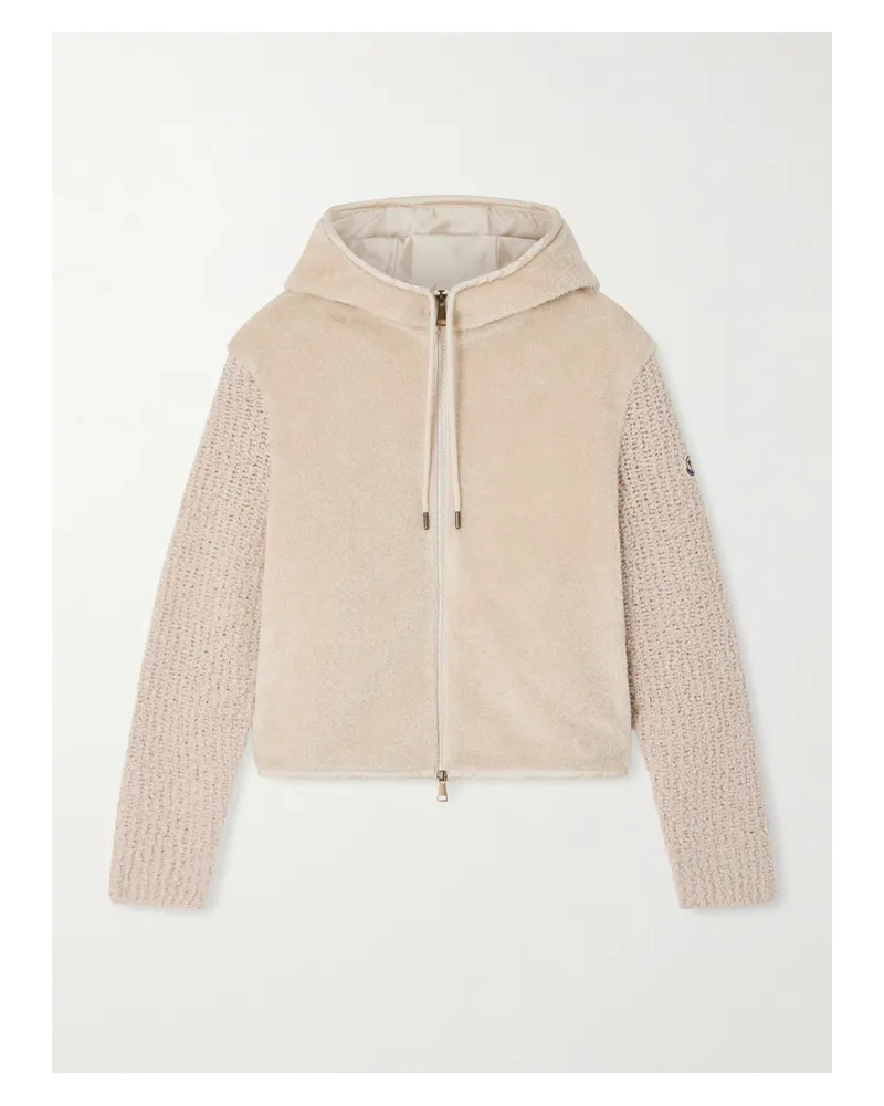 Moncler Hooded Fleece And Wool-blend Bouclé Cardigan - Neutrals Neutrals