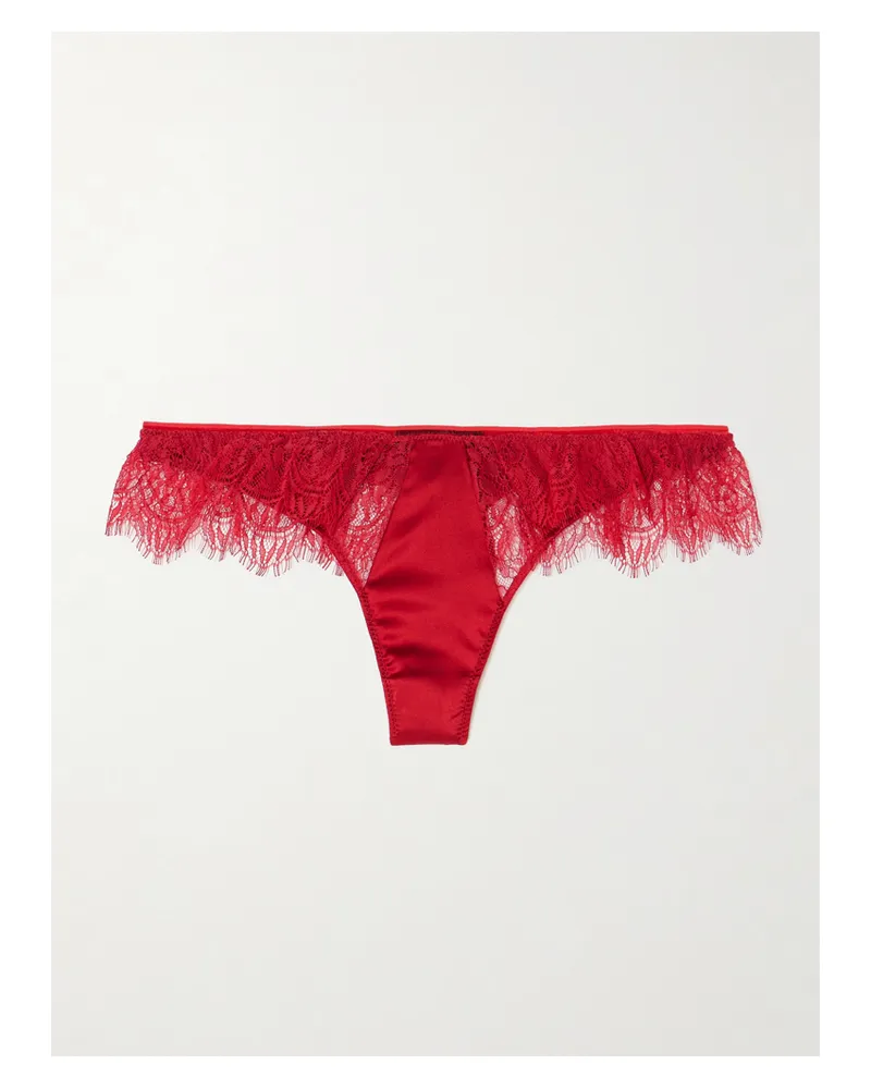 Kiki De Montparnasse Camaret String Aus Stretch-seide Mit Spitzenbesätzen - Rot Rot