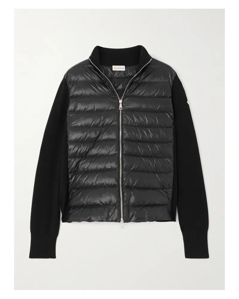 Moncler Wool And Quilted Shell Down Cardigan - Black Black