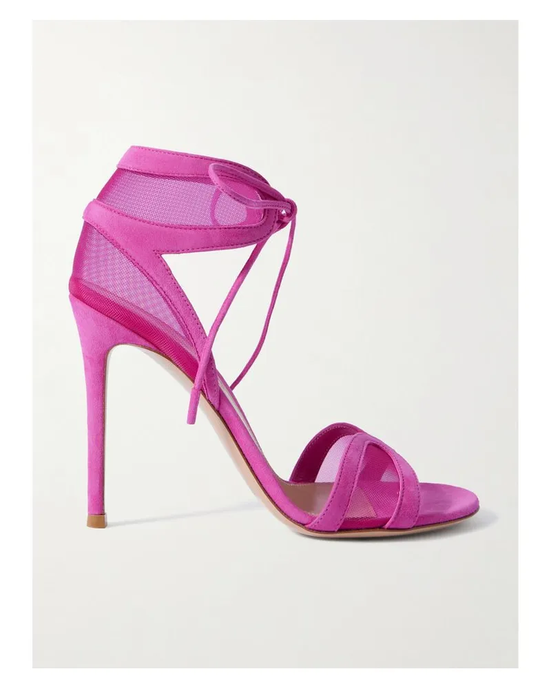 Gianvito Rossi Falene 110 Sandalen Aus Tüll Mit Velourslederbesätzen - Pink Pink