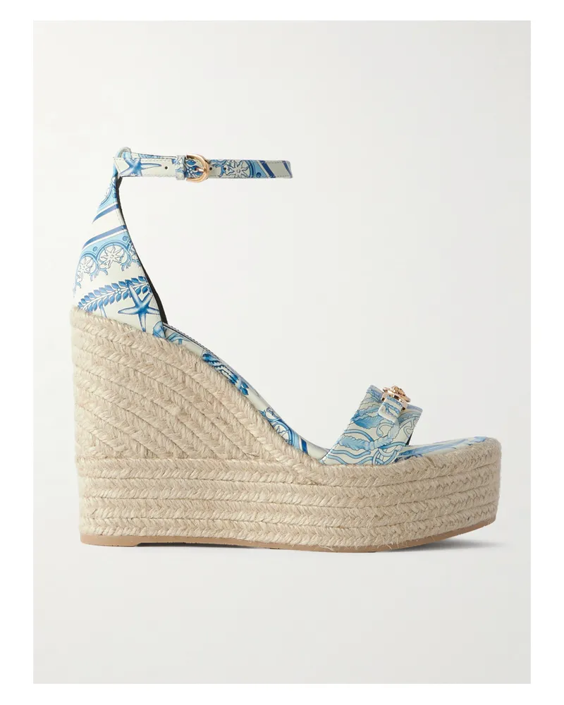 Versace Espadrille-wedges Aus Bedrucktem Leder Mit Verzierung - Blau Blau