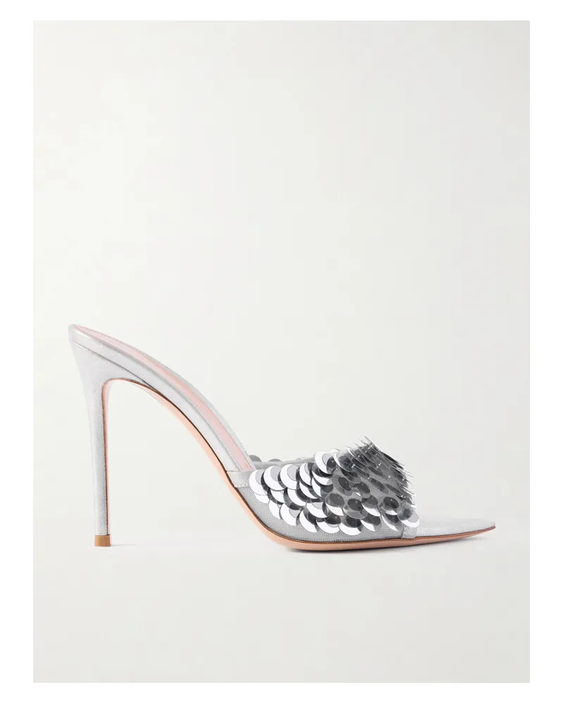 Gianvito Rossi Mules Aus Mesh Mit Pailletten - Silber Silber