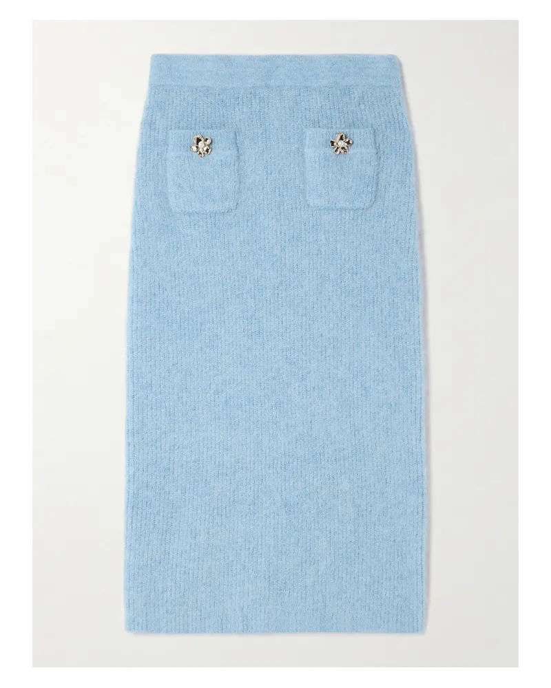 Self-Portrait Midirock Aus Gebürstetem Metallic-rippstrick Mit Verzierungen - Blau Blau