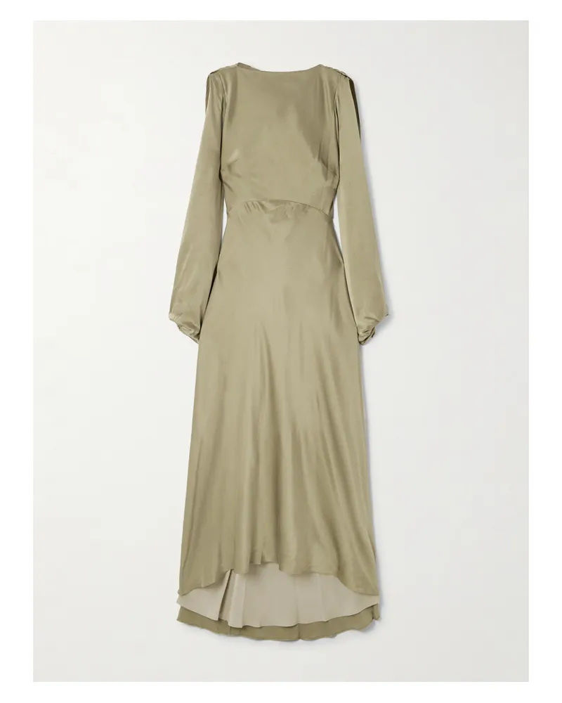 Roksanda Ilincic Koda Maxikleid Aus Seidensatin Mit Raffungen Und Cape-effekt - Grün Grün