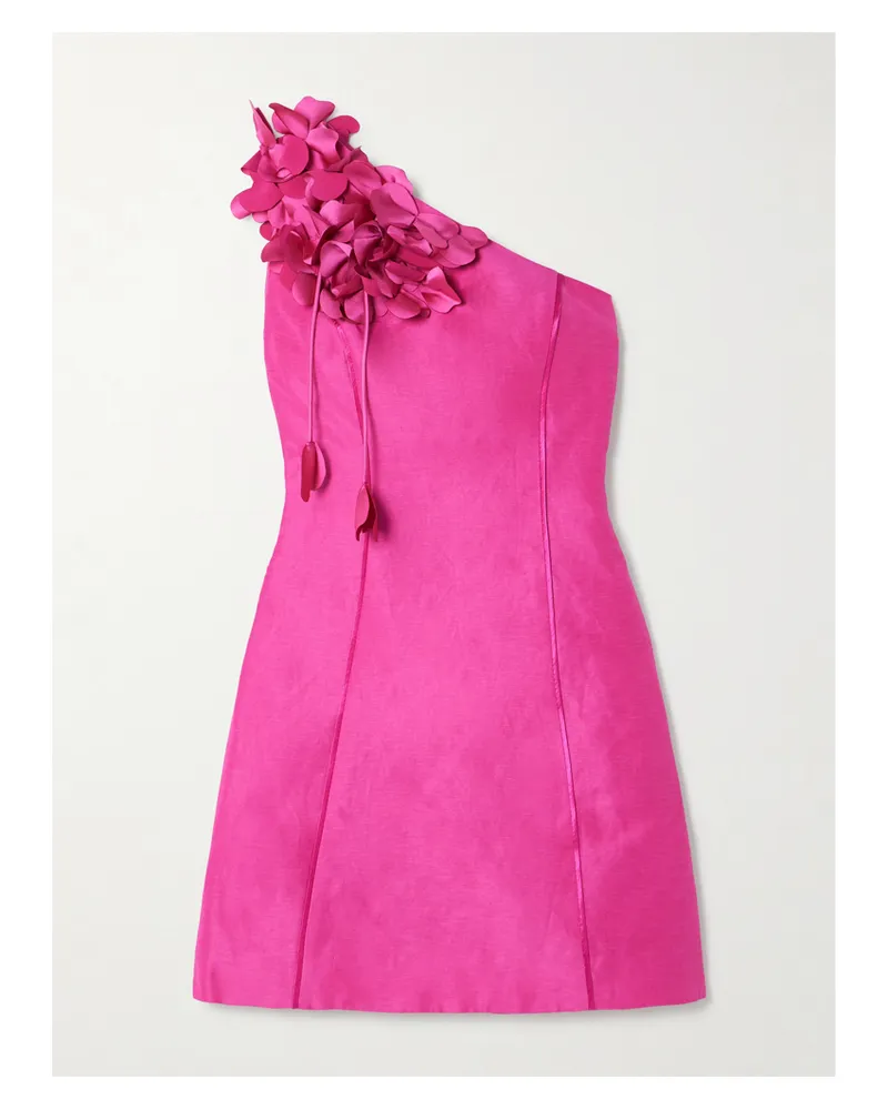 Aje. Camille Asymmetrisches Minikleid Aus Einer Leinenmischung Mit Applikationen Und Satinbesätzen - Pink Pink